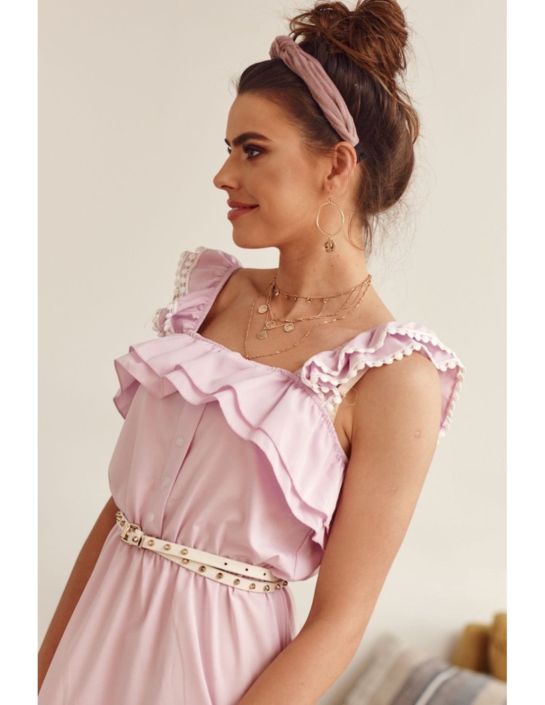 Lavender mini dress with ruffles 258 - Online store - Boutique